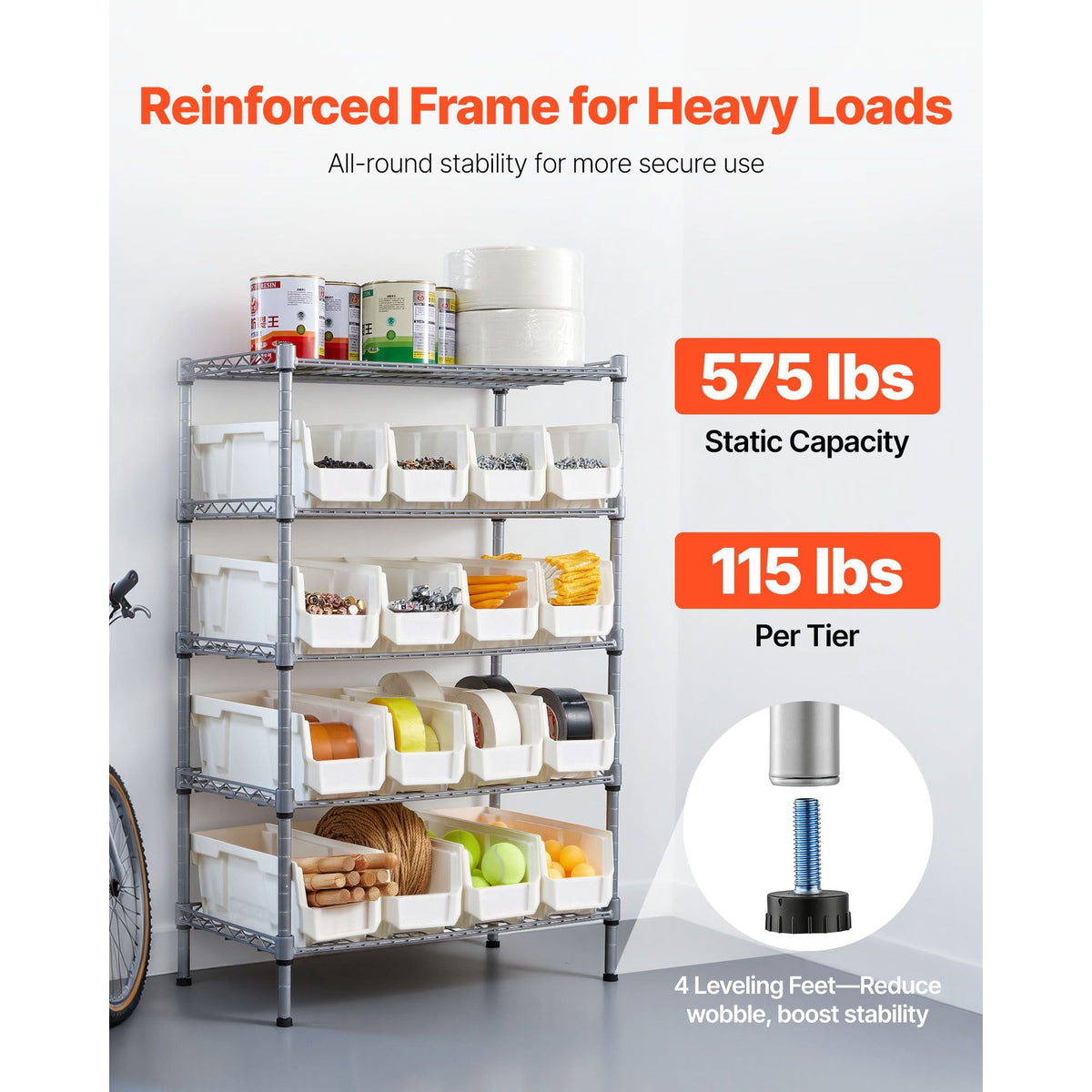 5-Tier Rolling Bin Storage Rack, 16 Organizer Bins, Bin Rack Storage Steel Wire Shelving System with Wheels, Mobile Tool Organizer for Garage, Warehouse, Office, Restaurant, Classroom, Kitchen