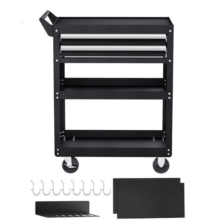 5-Tier Tool Cart with Wheels, 400 lbs Load Capacity, Rolling Work Cart with 2 Drawers & Pegboard, Mechanic Tool Storage Organizer with Locking System for Garage, Warehouse and Repair Shop, Black