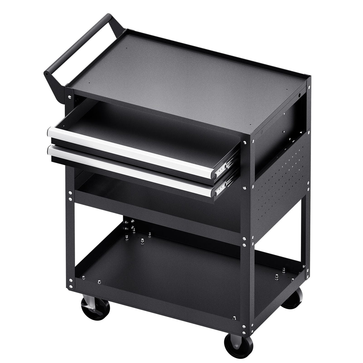 5-Tier Tool Cart with Wheels, 400 lbs Load Capacity, Rolling Work Cart with 2 Drawers & Pegboard, Mechanic Tool Storage Organizer with Locking System for Garage, Warehouse and Repair Shop, Black