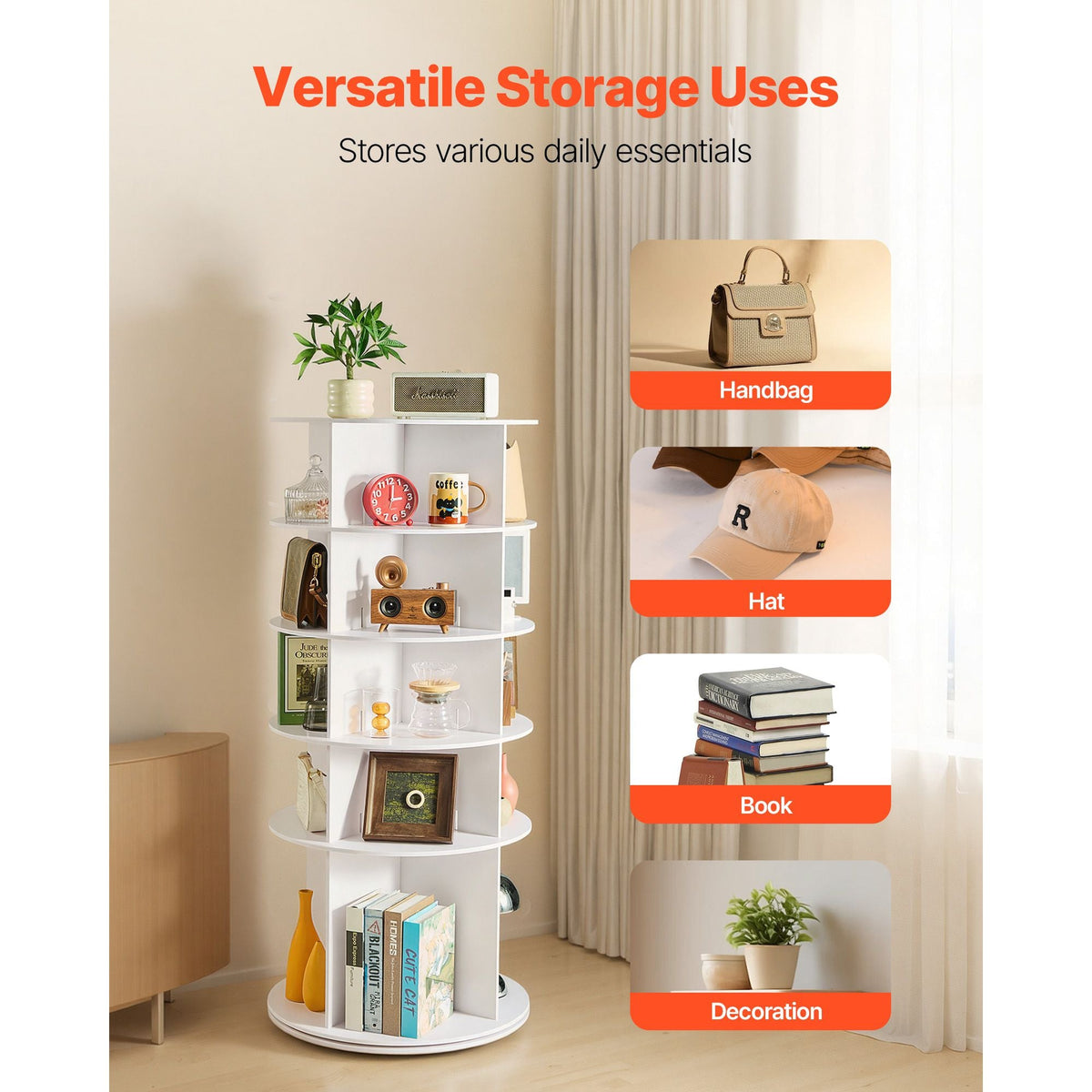 5 Tiers Rotating Shoe Rack Tower, 360° Spinning Shoe Rack, Revolving Storage Round Carousel Display, Freestanding Lazy Susan Organizer Display for Bedroom, Living Room, Entryway, Closet, White