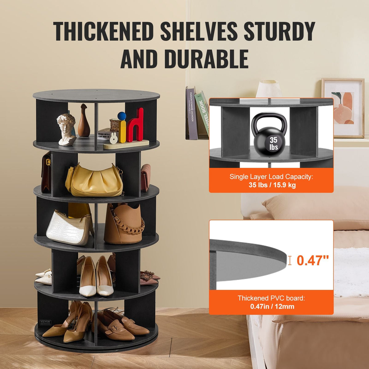 5 Tiers Rotating Shoe Rack Tower, 360°Spinning Shoe Display, Revolving Shoe Rack Storage Round Carousel, Lazy Susan Shoe Rack Organizer, Ideal for Bedroom, Living Room, Entryway, Black