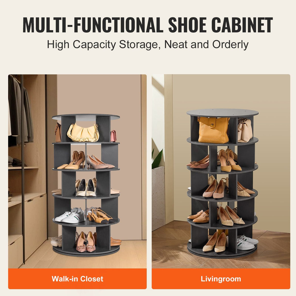 5 Tiers Rotating Shoe Rack Tower, 360°Spinning Shoe Display, Revolving Shoe Rack Storage Round Carousel, Lazy Susan Shoe Rack Organizer, Ideal for Bedroom, Living Room, Entryway, Black