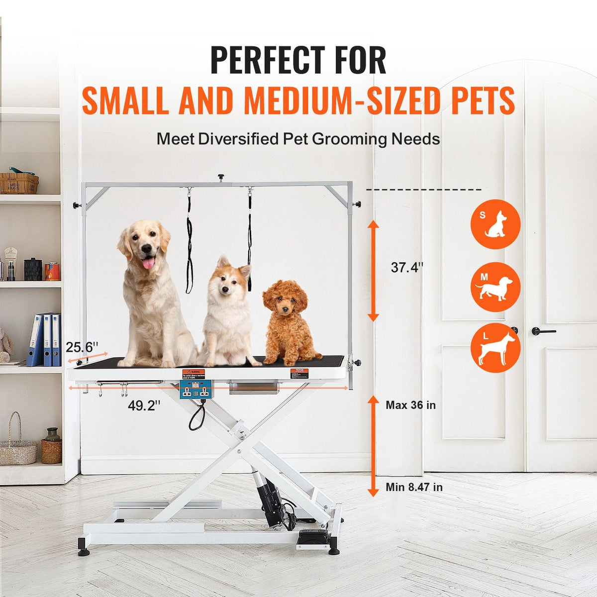 50" Electric Pet Grooming Table, Heavy Duty Dog Grooming Arm for Large Dogs, Height Adjustable Dog Grooming Station, Anti Slip Tabletop/Dog Grooming Station, Max Bearing 400LBS