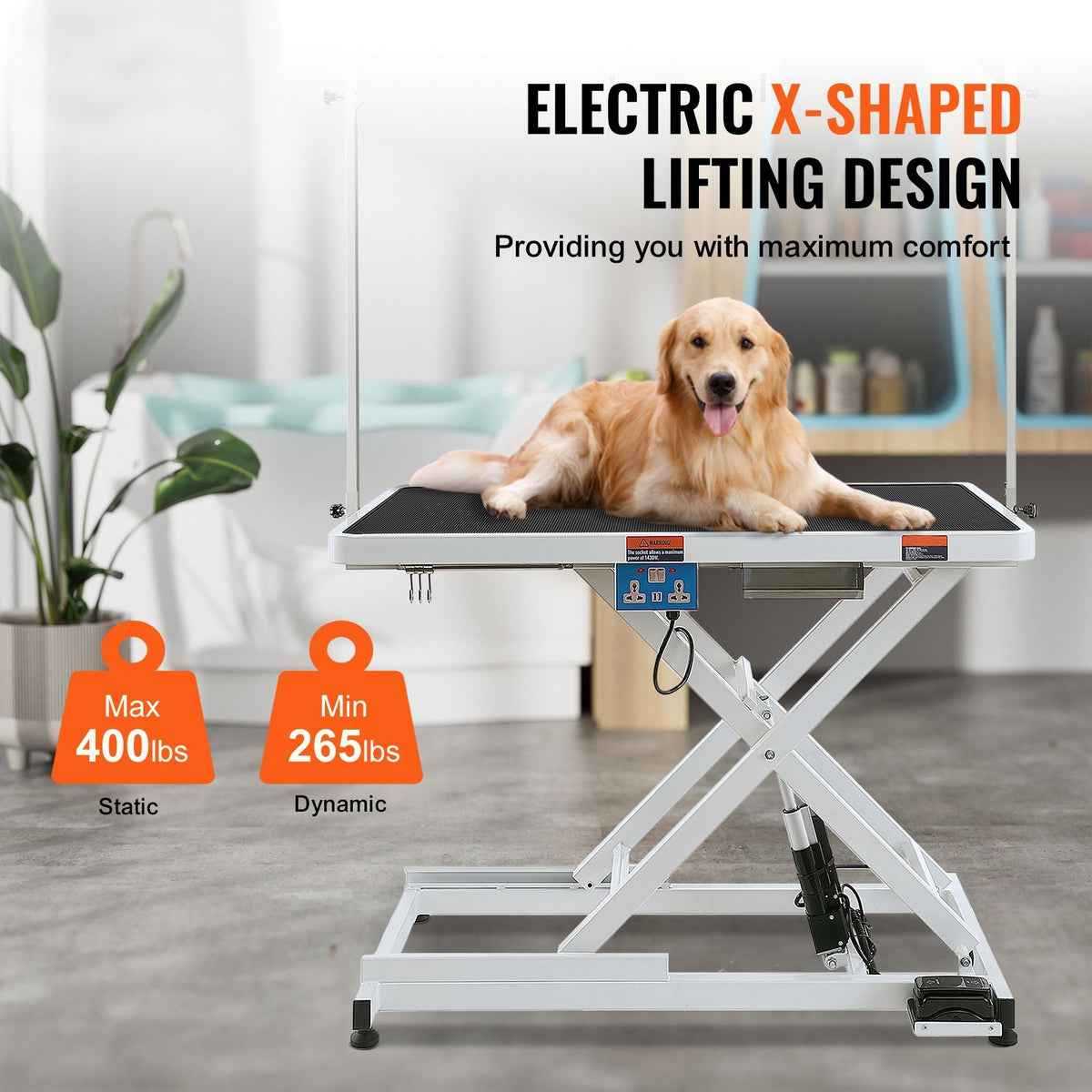 50" Electric Pet Grooming Table, Heavy Duty Dog Grooming Arm for Large Dogs, Height Adjustable Dog Grooming Station, Anti Slip Tabletop/Dog Grooming Station, Max Bearing 400LBS