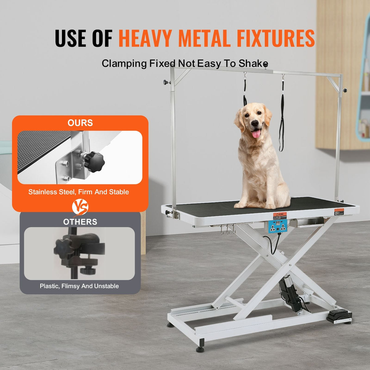 50" Electric Pet Grooming Table, Heavy Duty Dog Grooming Arm for Large Dogs, Height Adjustable Dog Grooming Station, Anti Slip Tabletop/Dog Grooming Station, Max Bearing 400LBS