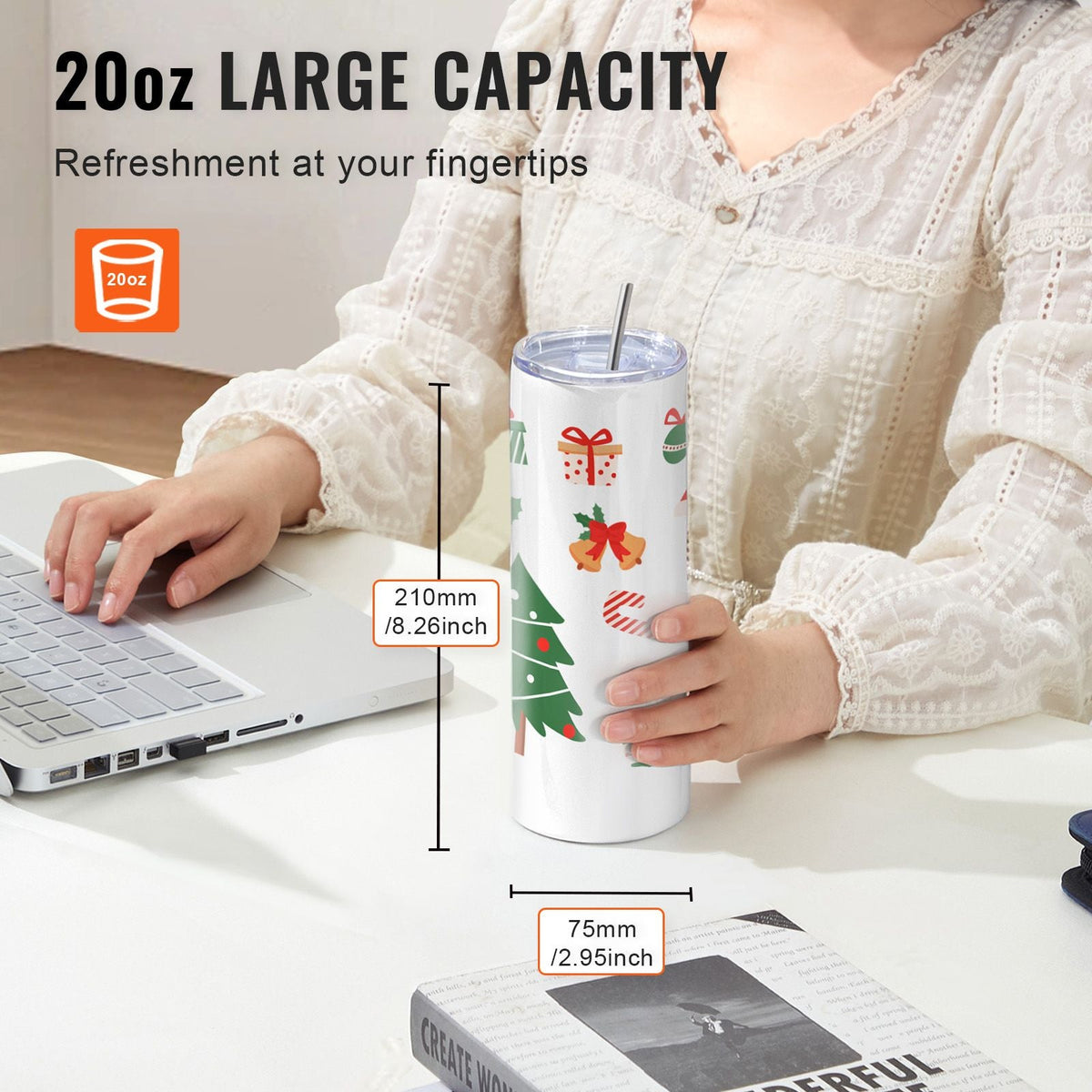 50 Pack Sublimation Tumblers 20oz Skinny Straight, Stainless Steel Sublimation Tumblers Blank, Stainless Steel Double Wall Tumbler for Heat Transfer Customized Gifts with Lid and Straw, Gift Box