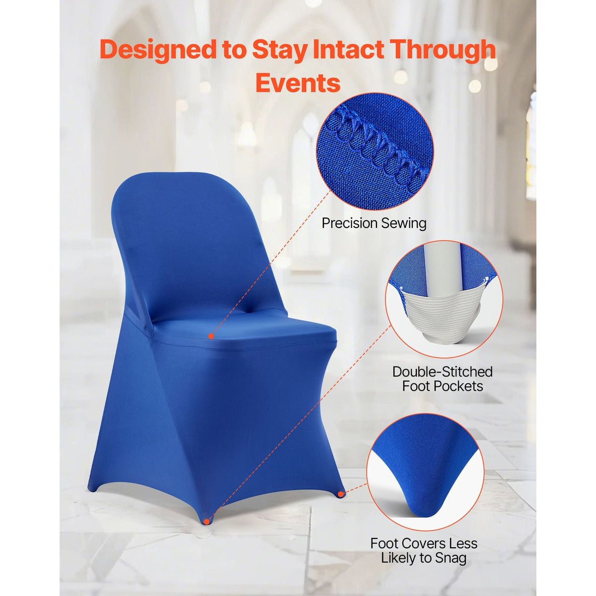 50 Pcs Blue Chair Covers, Polyester Spandex Chair Cover, Stretch Slipcovers for Wedding Party Dining Banquet Flat-Front Chair Covers, Fits Chair Measures up to 17.72 x 18.11 x 30.31 inch