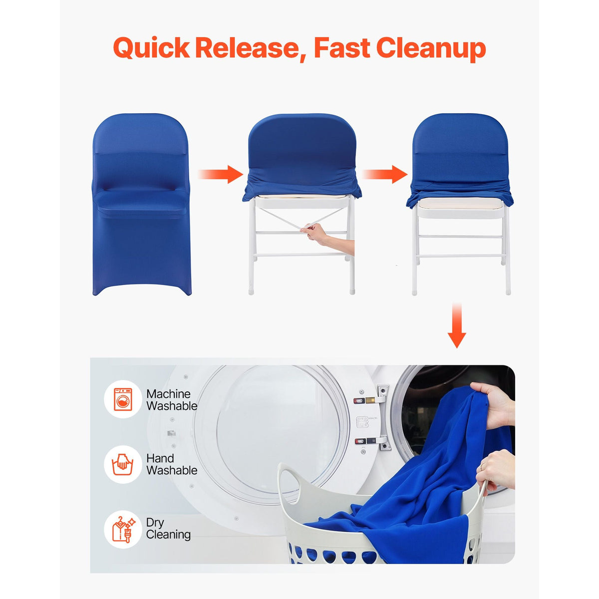 50 Pcs Blue Chair Covers, Polyester Spandex Chair Cover, Stretch Slipcovers for Wedding Party Dining Banquet Flat-Front Chair Covers, Fits Chair Measures up to 17.72 x 18.11 x 30.31 inch