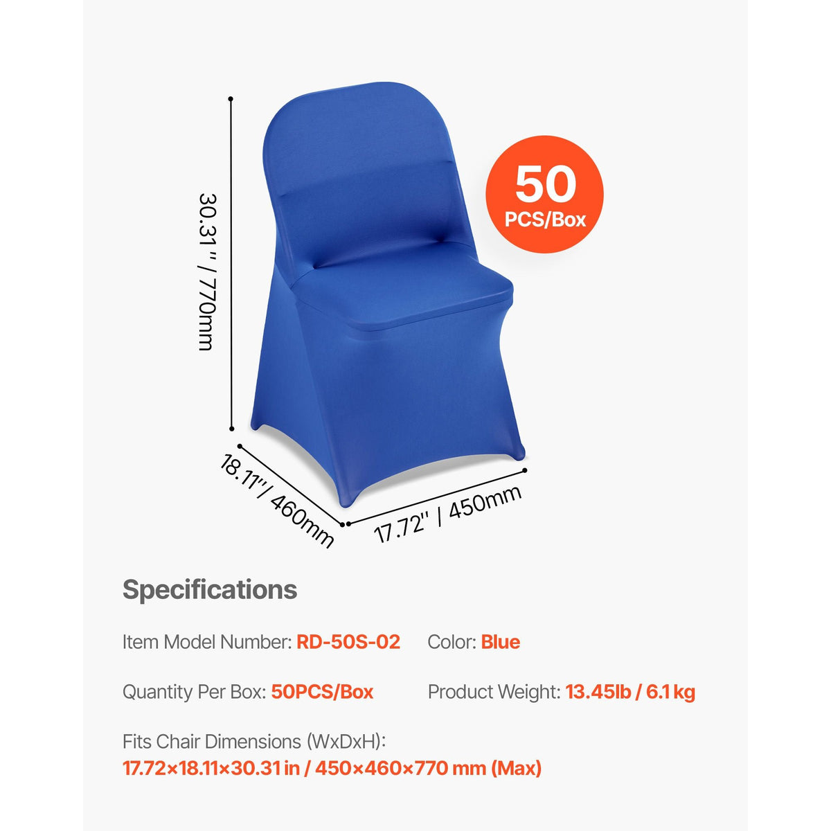 50 Pcs Blue Chair Covers, Polyester Spandex Chair Cover, Stretch Slipcovers for Wedding Party Dining Banquet Flat-Front Chair Covers, Fits Chair Measures up to 17.72 x 18.11 x 30.31 inch
