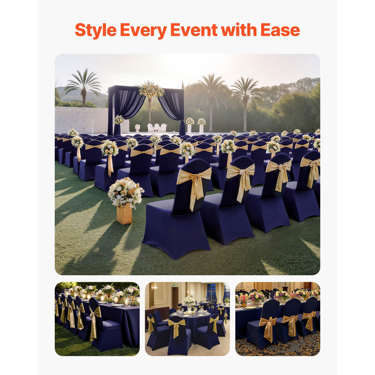 50 Pcs Navy Blue Chair Covers, Polyester Spandex Chair Cover, Stretch Slipcovers for Wedding Party Dining Banquet Flat-Front Chair Covers, Fits Chair Measures up to 20.08 x 17.72 x 37.4 inch
