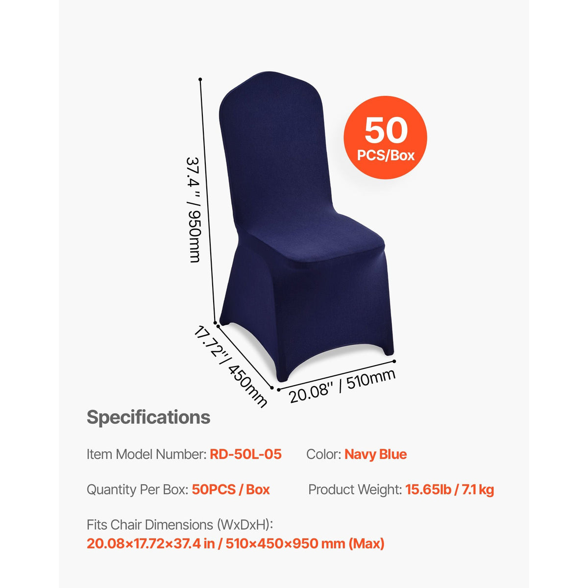 50 Pcs Navy Blue Chair Covers, Polyester Spandex Chair Cover, Stretch Slipcovers for Wedding Party Dining Banquet Flat-Front Chair Covers, Fits Chair Measures up to 20.08 x 17.72 x 37.4 inch