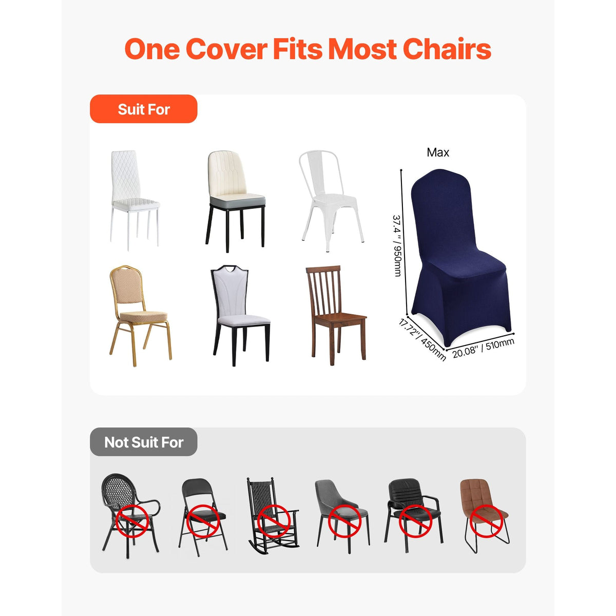 50 Pcs Navy Blue Chair Covers, Polyester Spandex Chair Cover, Stretch Slipcovers for Wedding Party Dining Banquet Flat-Front Chair Covers, Fits Chair Measures up to 20.08 x 17.72 x 37.4 inch