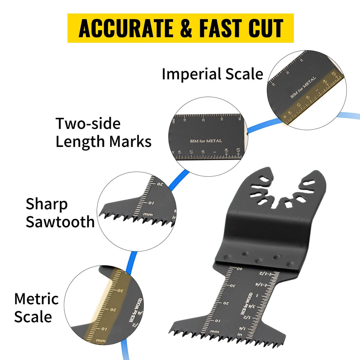 50 PCS Oscillating Saw Blades, Quick Release Multitool Blades Kit, HCS Tool Blades for Wood Plastic Metal Nails Bolts, Compatible with Dewalt Dremel Fein Worx Bosch Makita Milwaukee