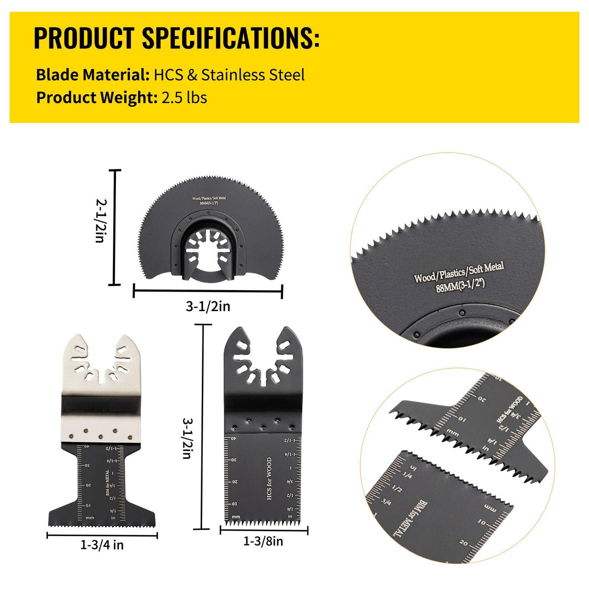 50 PCS Oscillating Saw Blades, Quick Release Multitool Blades Kit, HCS Tool Blades for Wood Plastic Metal Nails Bolts, Compatible with Dewalt Dremel Fein Worx Bosch Makita Milwaukee