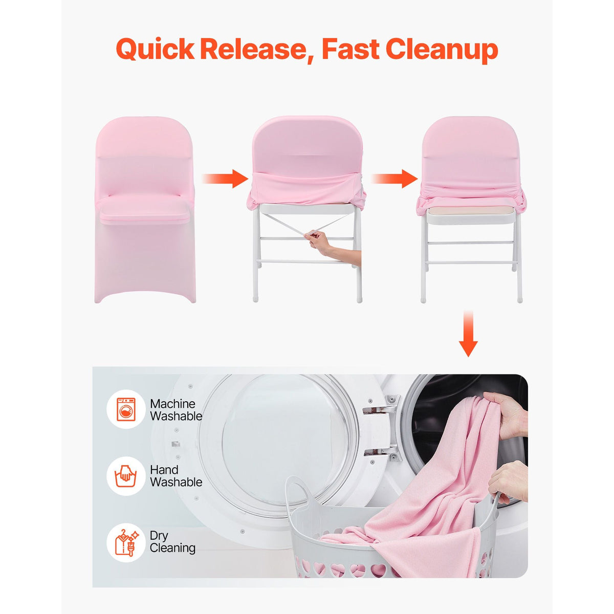 50 Pcs Pink Chair Covers, Polyester Spandex Chair Cover, Stretch Slipcovers for Wedding Party Dining Banquet Flat-Front Chair Covers, Fits Chair Measures up to 17.72 x 18.11 x 30.31 inch
