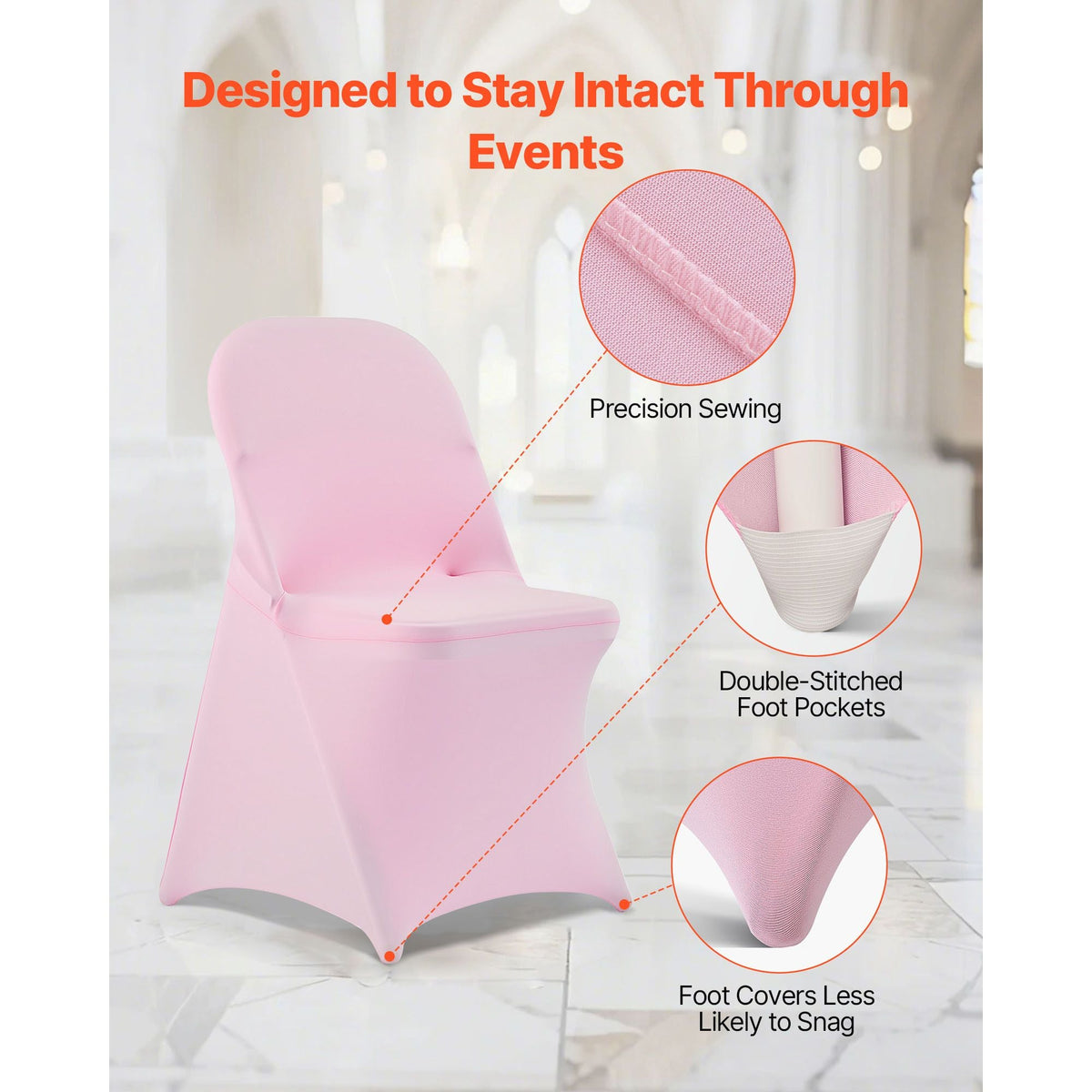50 Pcs Pink Chair Covers, Polyester Spandex Chair Cover, Stretch Slipcovers for Wedding Party Dining Banquet Flat-Front Chair Covers, Fits Chair Measures up to 17.72 x 18.11 x 30.31 inch