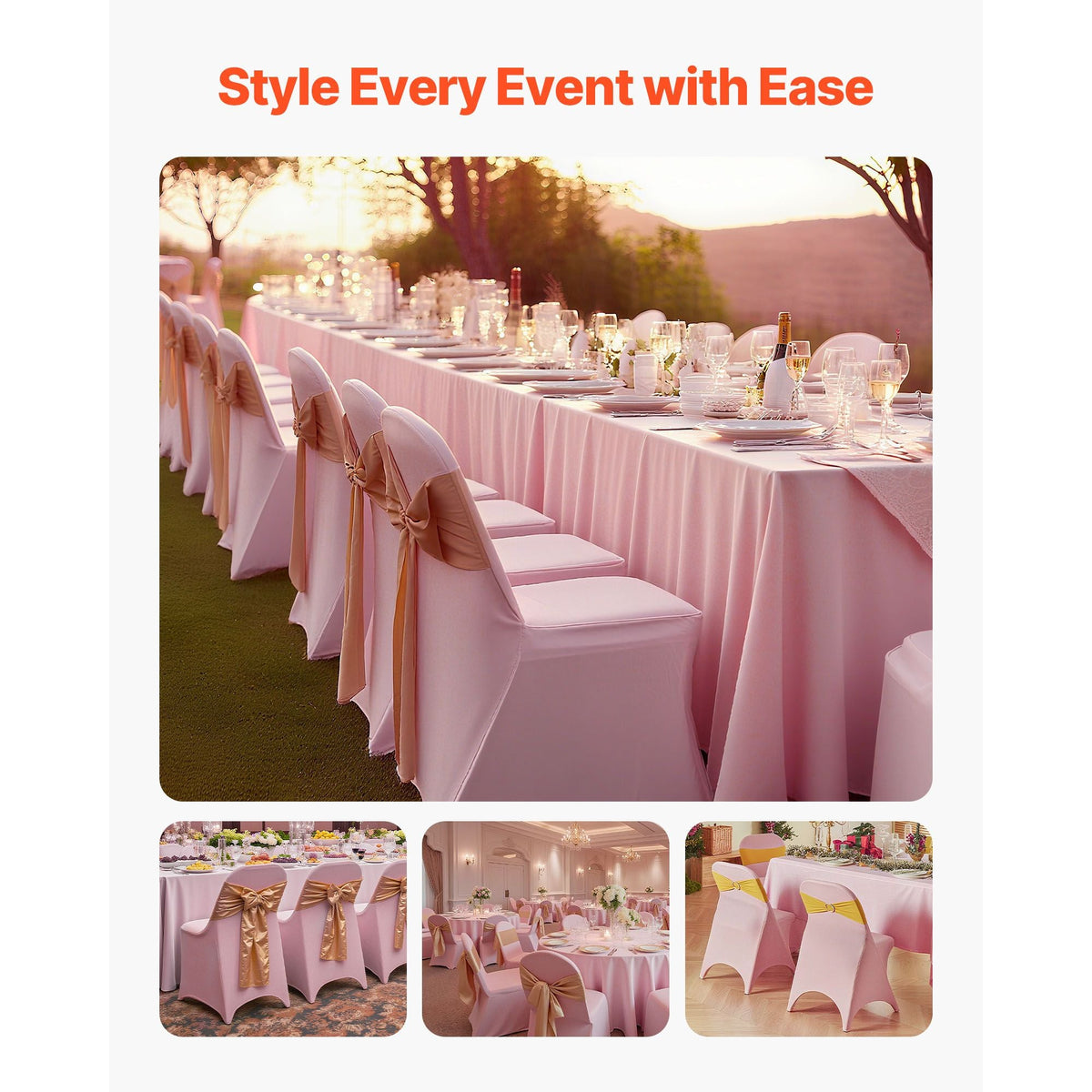 50 Pcs Pink Chair Covers, Polyester Spandex Chair Cover, Stretch Slipcovers for Wedding Party Dining Banquet Flat-Front Chair Covers, Fits Chair Measures up to 17.72 x 18.11 x 30.31 inch