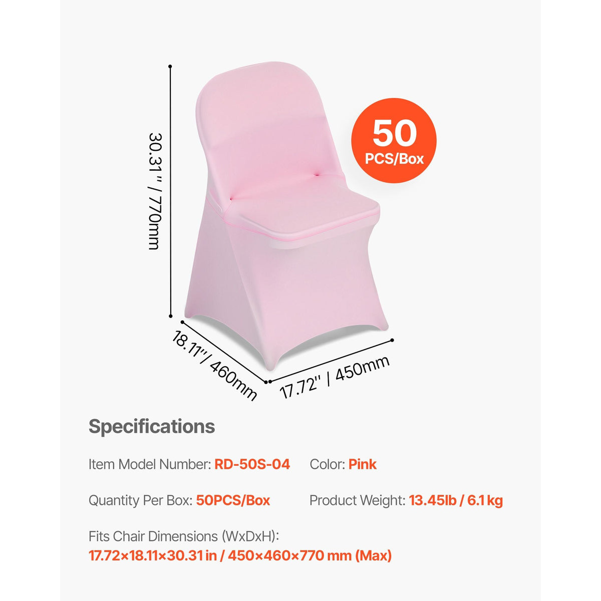 50 Pcs Pink Chair Covers, Polyester Spandex Chair Cover, Stretch Slipcovers for Wedding Party Dining Banquet Flat-Front Chair Covers, Fits Chair Measures up to 17.72 x 18.11 x 30.31 inch