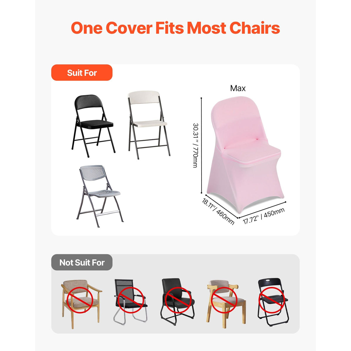 50 Pcs Pink Chair Covers, Polyester Spandex Chair Cover, Stretch Slipcovers for Wedding Party Dining Banquet Flat-Front Chair Covers, Fits Chair Measures up to 17.72 x 18.11 x 30.31 inch