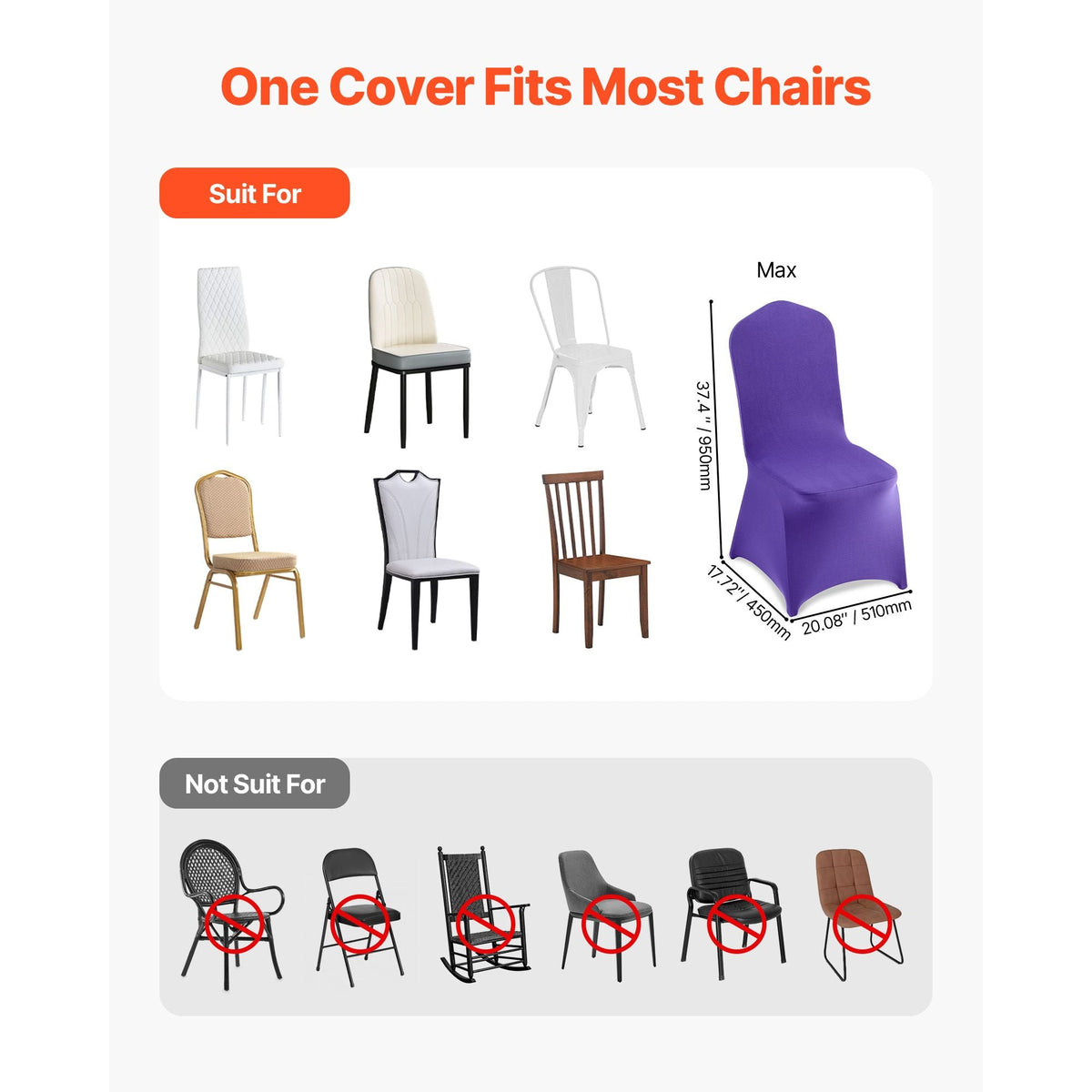 50 Pcs Purple Chair Covers, Polyester Spandex Chair Cover, Stretch Slipcovers for Wedding Party Dining Banquet Flat-Front Chair Covers, Fits Chair Measures up to 20.08 x 17.72 x 37.4 inch