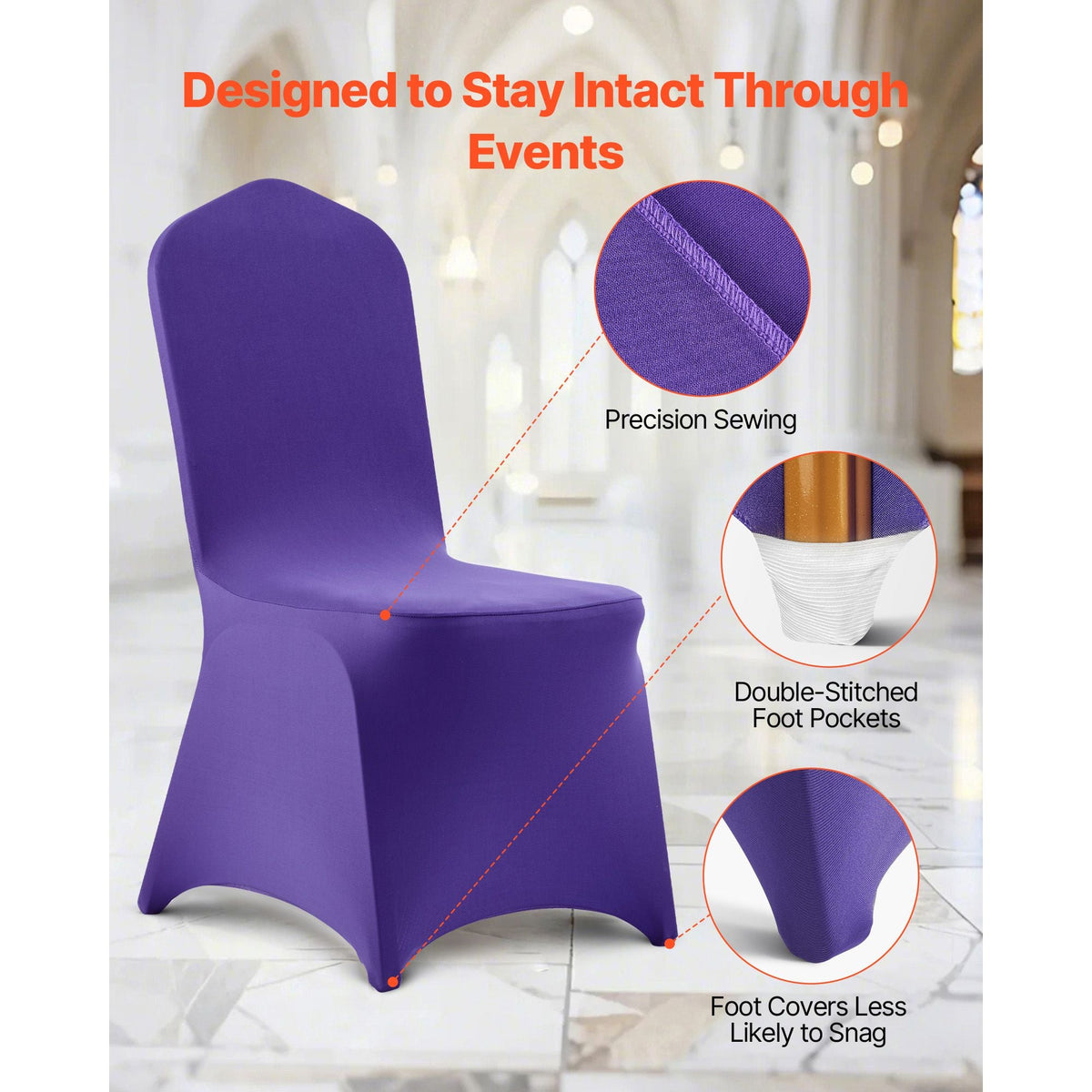 50 Pcs Purple Chair Covers, Polyester Spandex Chair Cover, Stretch Slipcovers for Wedding Party Dining Banquet Flat-Front Chair Covers, Fits Chair Measures up to 20.08 x 17.72 x 37.4 inch