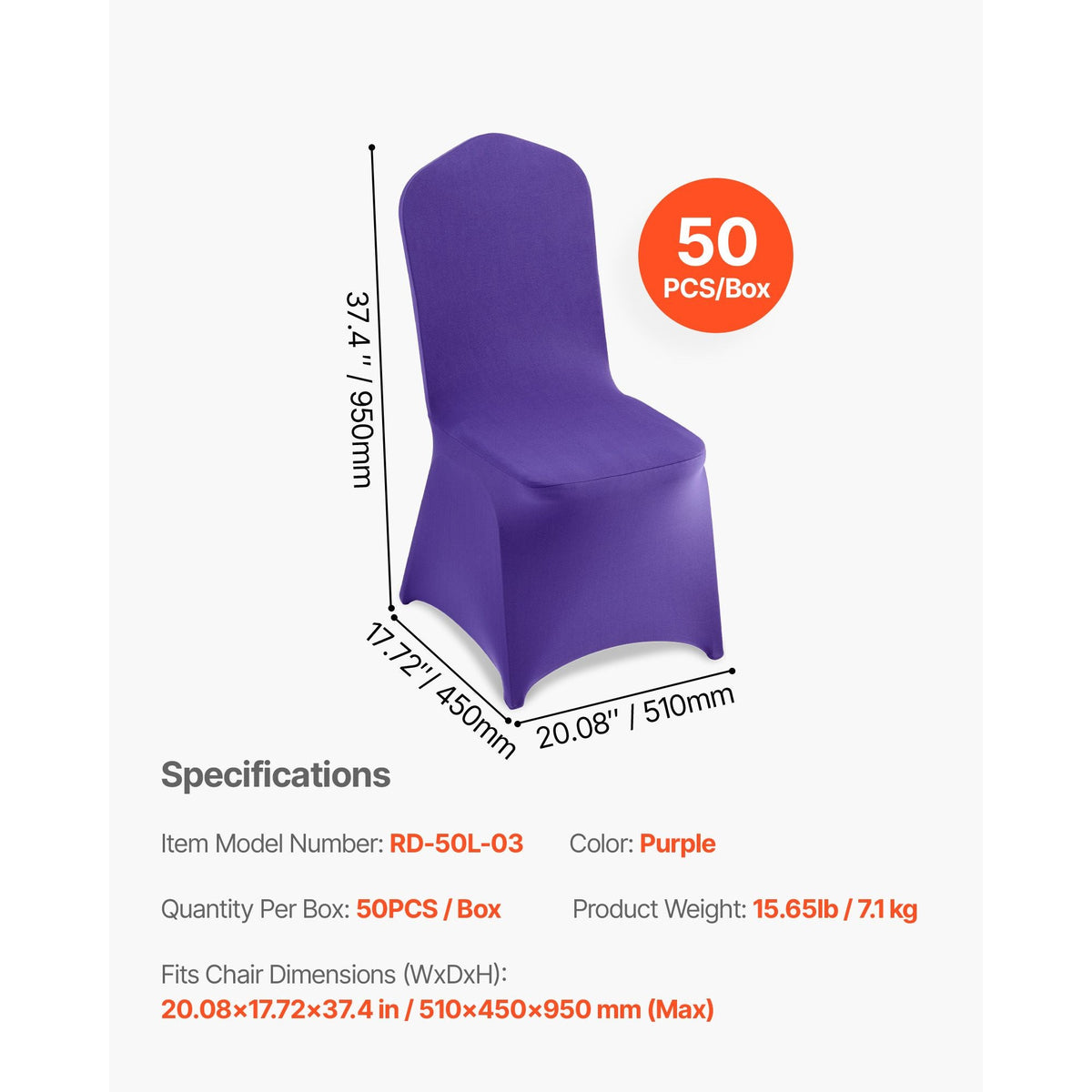 50 Pcs Purple Chair Covers, Polyester Spandex Chair Cover, Stretch Slipcovers for Wedding Party Dining Banquet Flat-Front Chair Covers, Fits Chair Measures up to 20.08 x 17.72 x 37.4 inch
