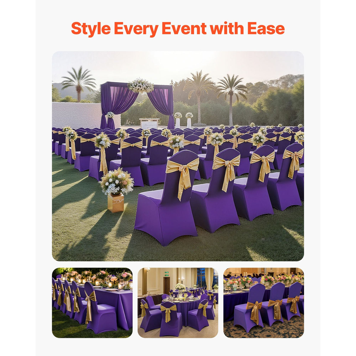 50 Pcs Purple Chair Covers, Polyester Spandex Chair Cover, Stretch Slipcovers for Wedding Party Dining Banquet Flat-Front Chair Covers, Fits Chair Measures up to 20.08 x 17.72 x 37.4 inch