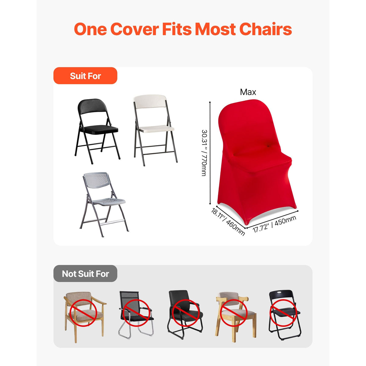 50 Pcs Red Chair Covers, Polyester Spandex Chair Cover, Stretch Slipcovers for Wedding Party Dining Banquet Flat-Front Chair Covers, Fits Chair Measures up to 17.72 x 18.11 x 30.31 inch