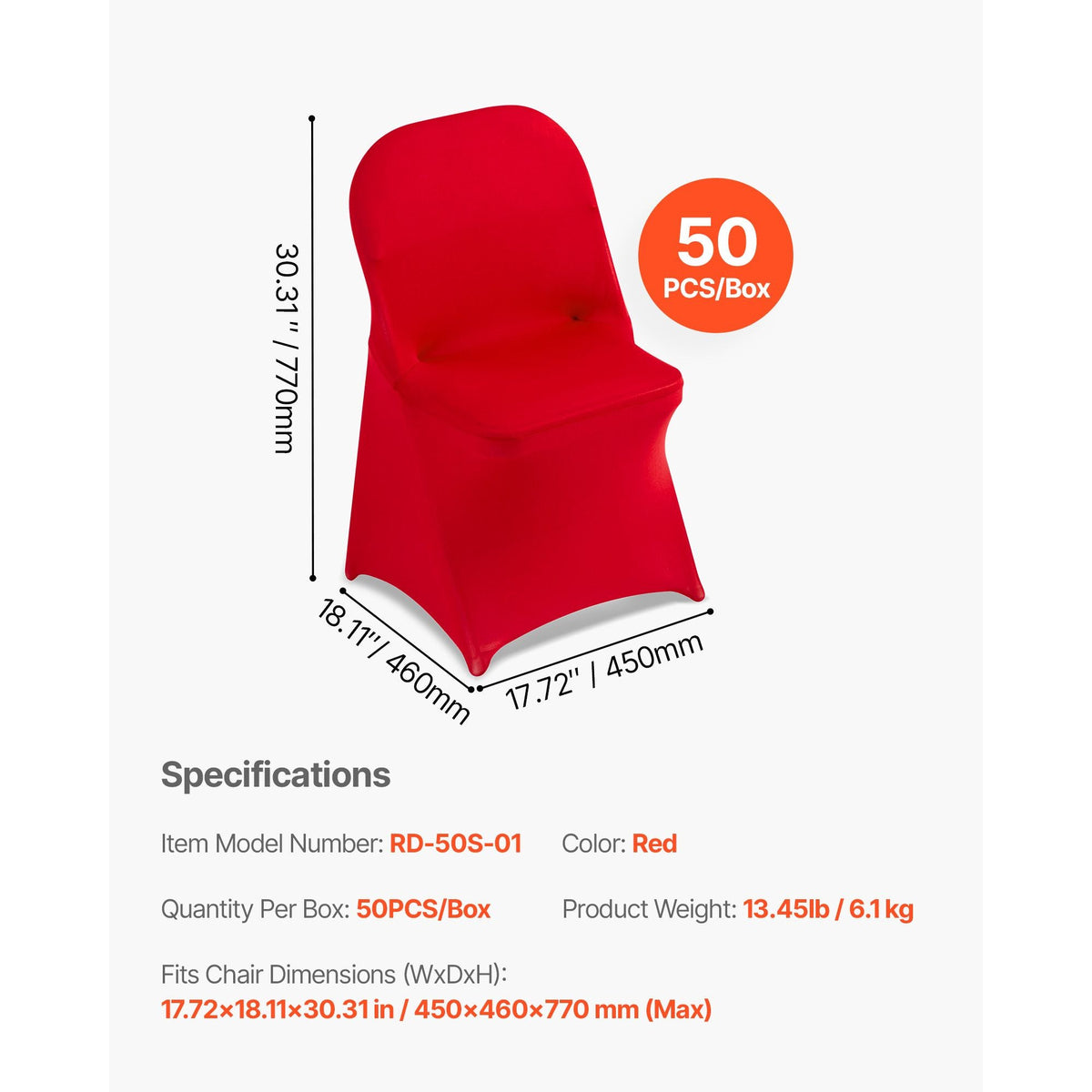 50 Pcs Red Chair Covers, Polyester Spandex Chair Cover, Stretch Slipcovers for Wedding Party Dining Banquet Flat-Front Chair Covers, Fits Chair Measures up to 17.72 x 18.11 x 30.31 inch