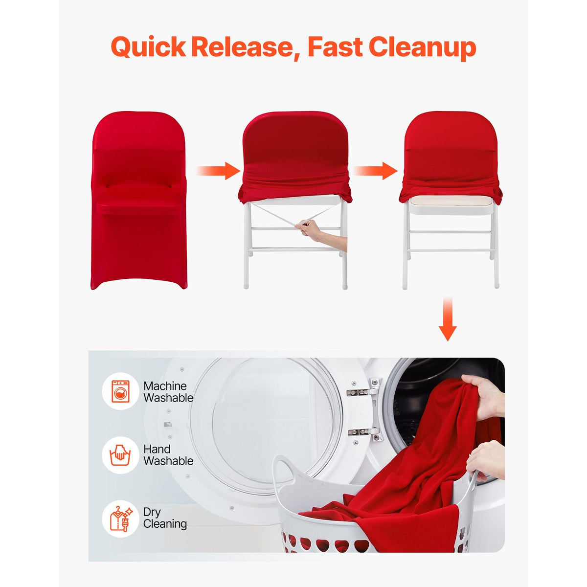 50 Pcs Red Chair Covers, Polyester Spandex Chair Cover, Stretch Slipcovers for Wedding Party Dining Banquet Flat-Front Chair Covers, Fits Chair Measures up to 17.72 x 18.11 x 30.31 inch