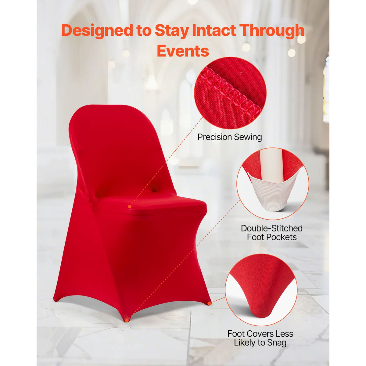 50 Pcs Red Chair Covers, Polyester Spandex Chair Cover, Stretch Slipcovers for Wedding Party Dining Banquet Flat-Front Chair Covers, Fits Chair Measures up to 17.72 x 18.11 x 30.31 inch