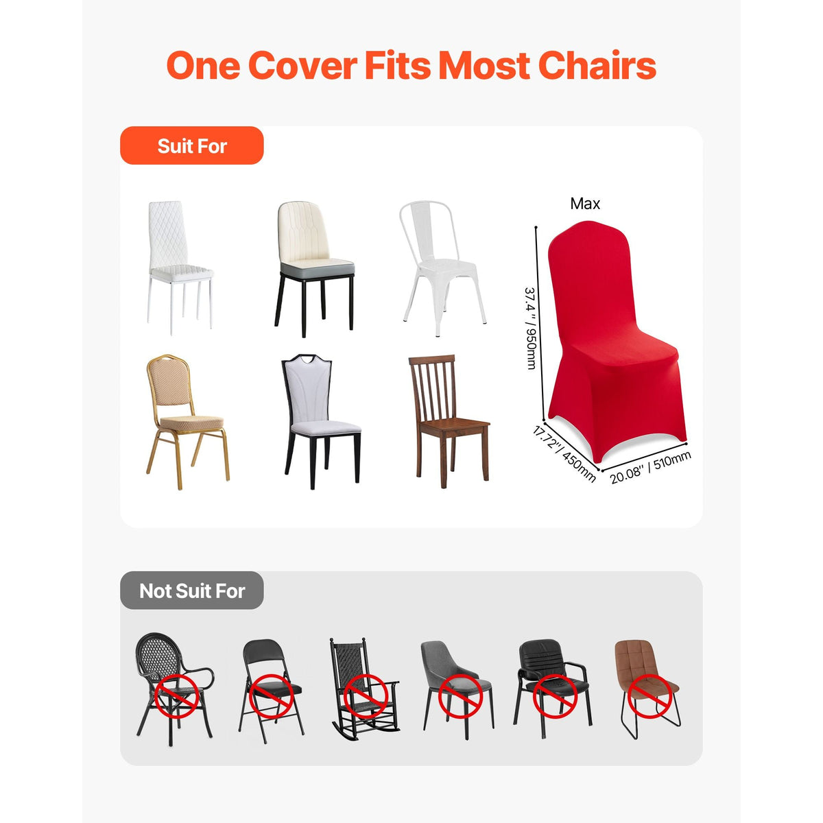 50 Pcs Red Chair Covers, Polyester Spandex Chair Cover, Stretch Slipcovers for Wedding Party Dining Banquet Flat-Front Chair Covers, Fits Chair Measures up to 20.08 x 17.72 x 37.4 inch