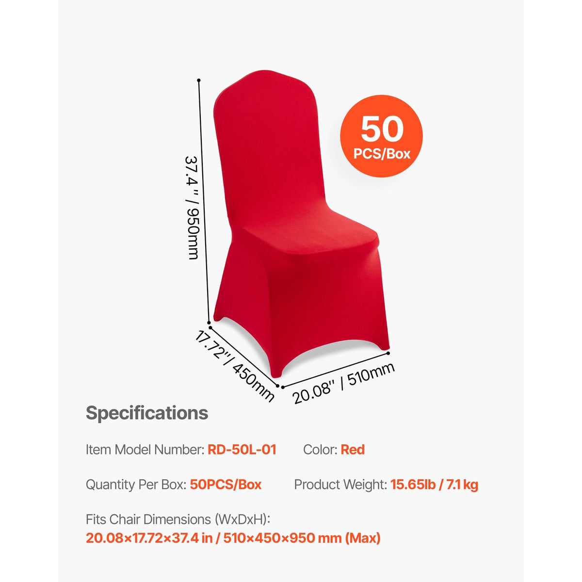 50 Pcs Red Chair Covers, Polyester Spandex Chair Cover, Stretch Slipcovers for Wedding Party Dining Banquet Flat-Front Chair Covers, Fits Chair Measures up to 20.08 x 17.72 x 37.4 inch