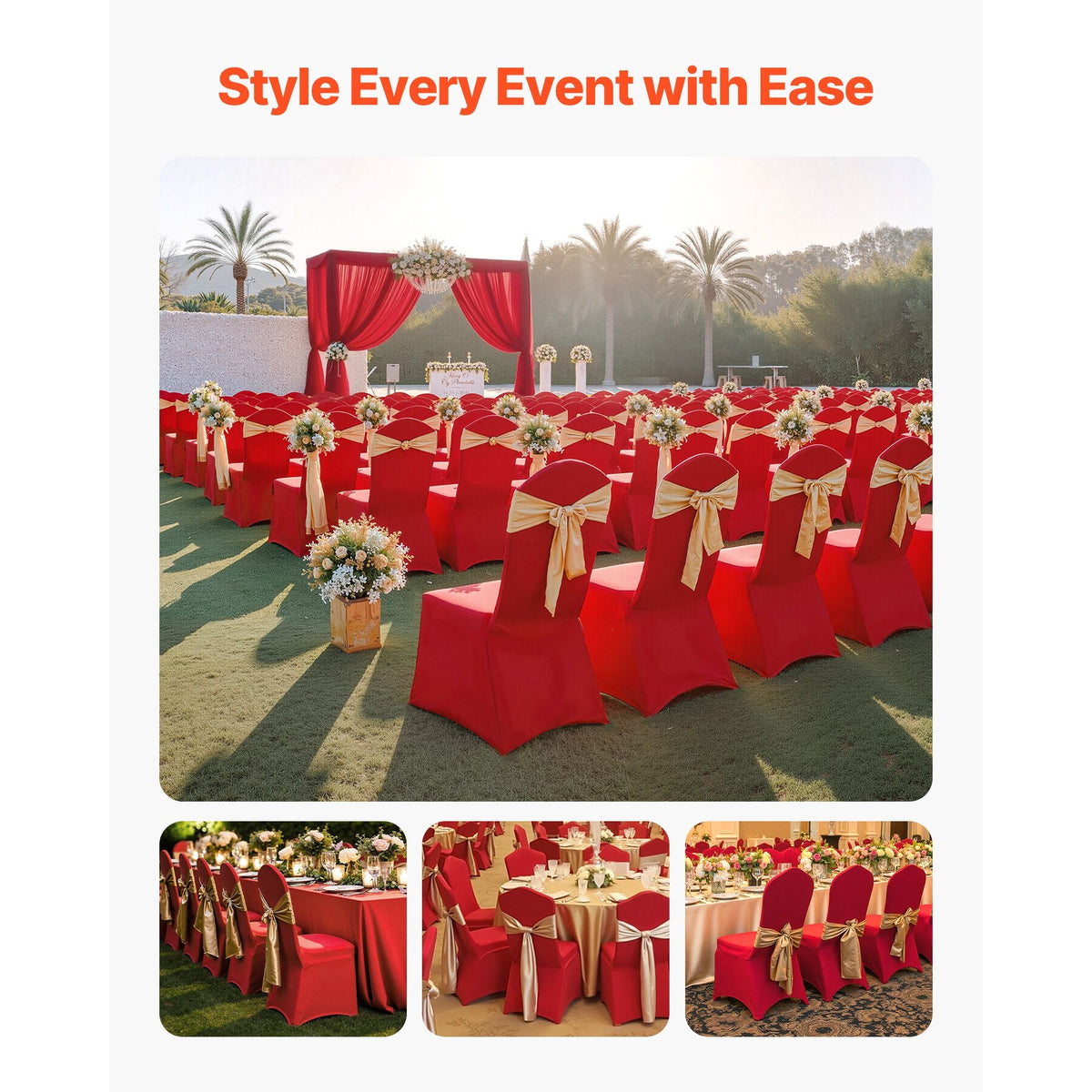 50 Pcs Red Chair Covers, Polyester Spandex Chair Cover, Stretch Slipcovers for Wedding Party Dining Banquet Flat-Front Chair Covers, Fits Chair Measures up to 20.08 x 17.72 x 37.4 inch