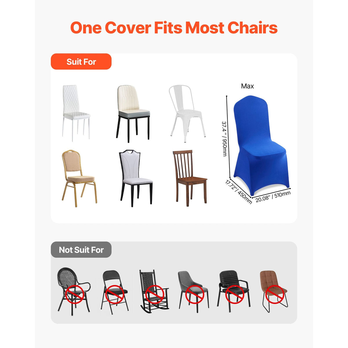 50 Pcs Royal Blue Chair Covers, Polyester Spandex Chair Cover, Stretch Slipcovers for Wedding Party Dining Banquet Flat-Front Chair Covers, Fits Chair Measures up to 20.08 x 17.72 x 37.4 inch
