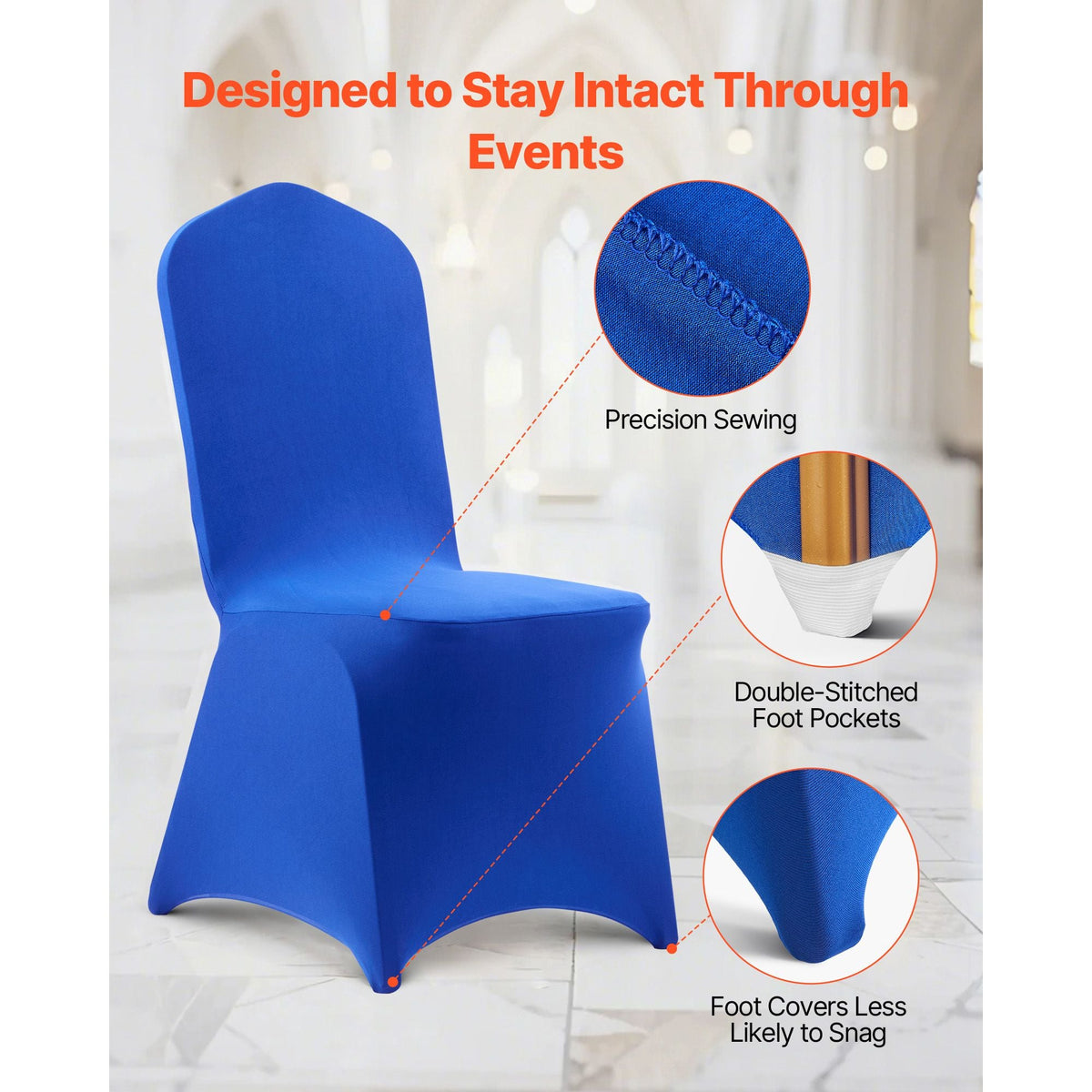 50 Pcs Royal Blue Chair Covers, Polyester Spandex Chair Cover, Stretch Slipcovers for Wedding Party Dining Banquet Flat-Front Chair Covers, Fits Chair Measures up to 20.08 x 17.72 x 37.4 inch