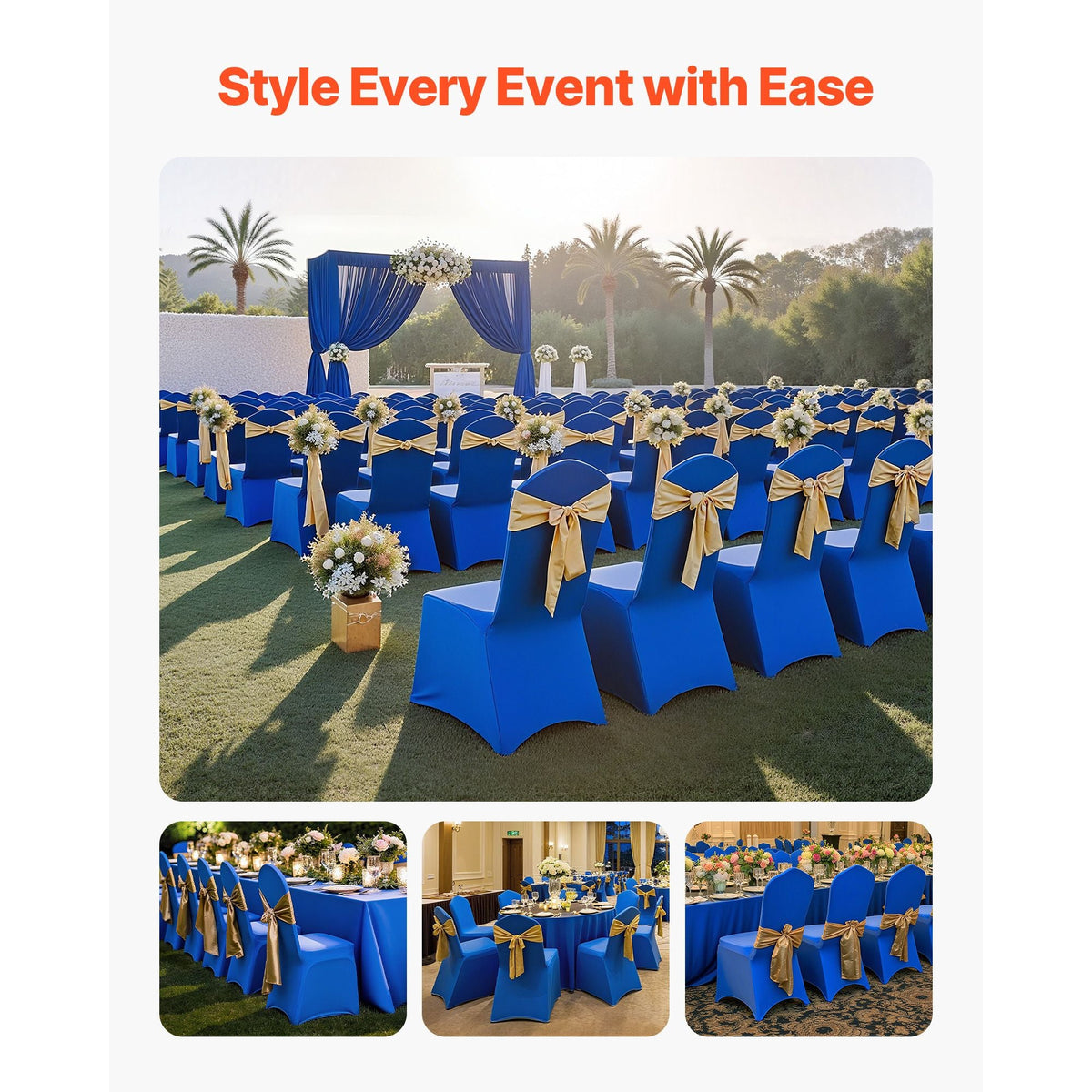 50 Pcs Royal Blue Chair Covers, Polyester Spandex Chair Cover, Stretch Slipcovers for Wedding Party Dining Banquet Flat-Front Chair Covers, Fits Chair Measures up to 20.08 x 17.72 x 37.4 inch