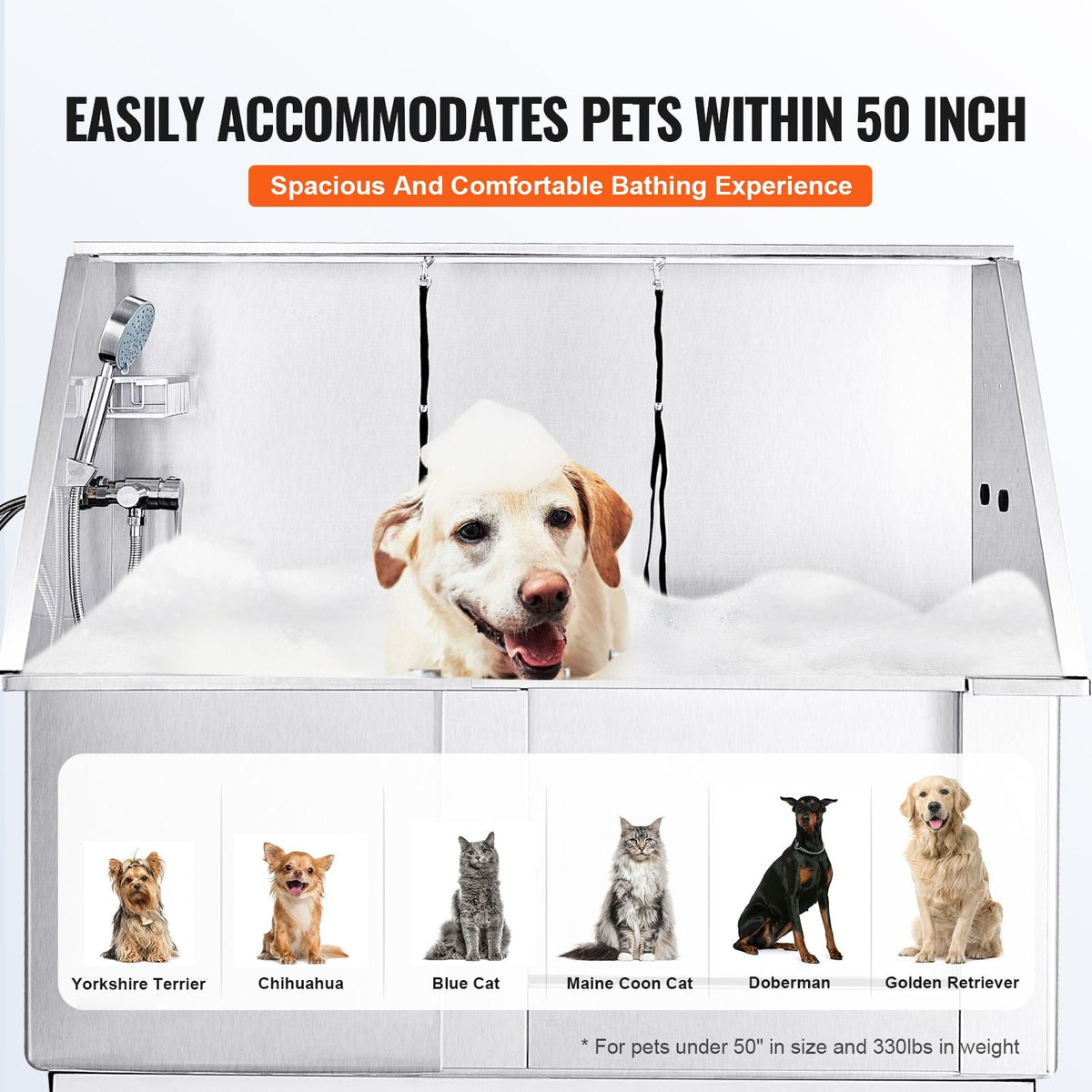 50" Pet Dog Bathing Station Electric Height Adjustment, Professional Stainless Steel Dog Grooming Tub w/ Soap Box, Faucet,Rich Accessory,Bathtub for Multiple Pets, Washing Sink for Home(Left)