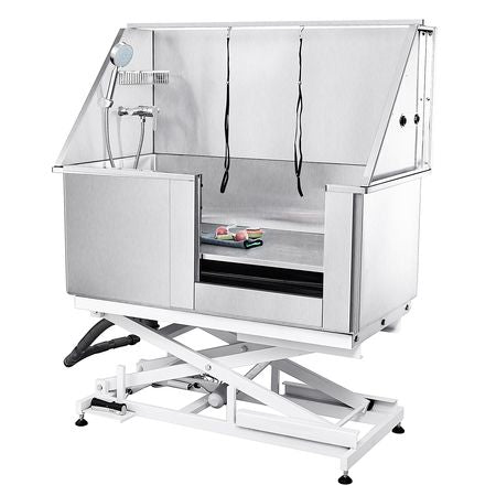 50" Pet Dog Bathing Station Electric Height Adjustment, Professional Stainless Steel Dog Grooming Tub w/ Soap Box, Faucet,Rich Accessory,Bathtub for Multiple Pets, Washing Sink for Home(Right)