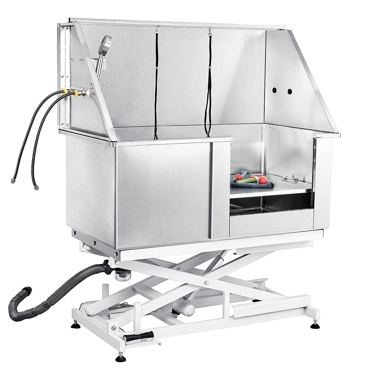 50" Pet Dog Bathing Station Electric Height Adjustment, Professional Stainless Steel Dog Grooming Tub w/ Soap Box, Faucet,Rich Accessory,Bathtub for Multiple Pets, Washing Sink for Home(Right)