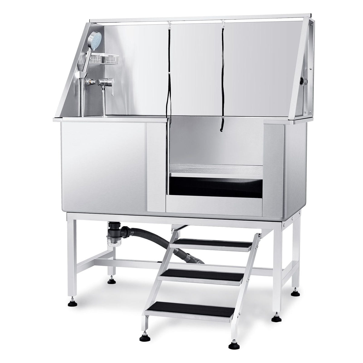 50" Pet Dog Bathing Station w/Stairs, Professional Stainless Steel Dog Grooming Tub w/ Soap Box, Faucet,Rich Accessory, Dog Bathtub for Large,Medium,Small Pets, Washing Sink for Home Right