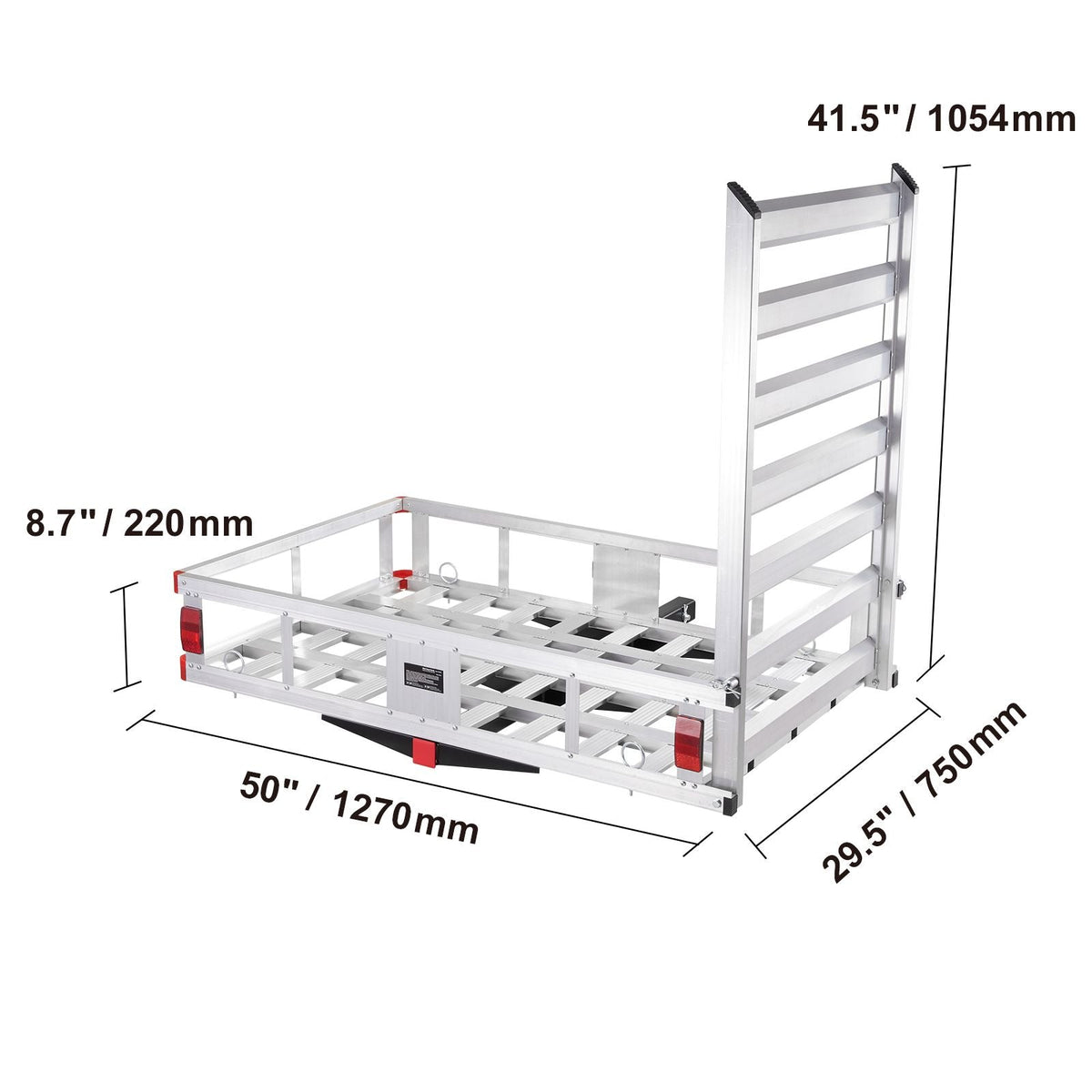 50 x 29.5 x 8.7 inch Hitch Cargo Carrier, 500lbs Capacity Trailer Hitch Mounted Cargo Basket, Aluminum Luggage Carrier Rack with Folding Ramp, Fits 2" Hitch Receiver for SUV Truck Pickup Camping