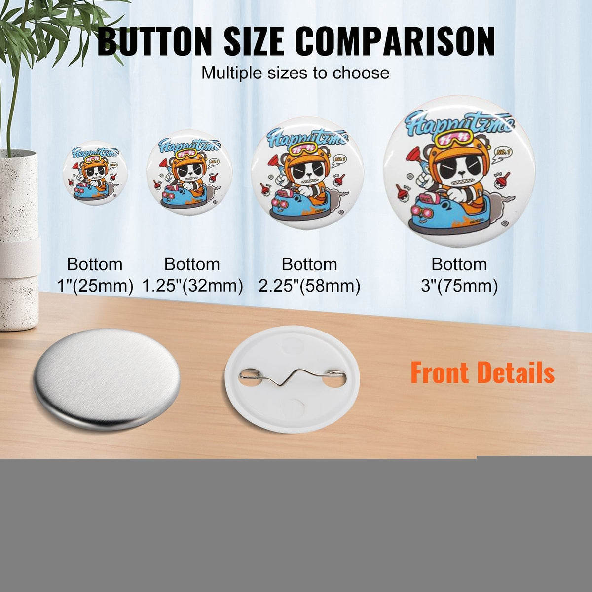 500 Sets 1.25 inch 32mm Pin Back Button Parts, DIY Round Button Badge Parts, Set Includes Metal Top, Plastic/Metal Button, Clear Film, and Blank Paper For Gifts Presents, Machine NOT Included