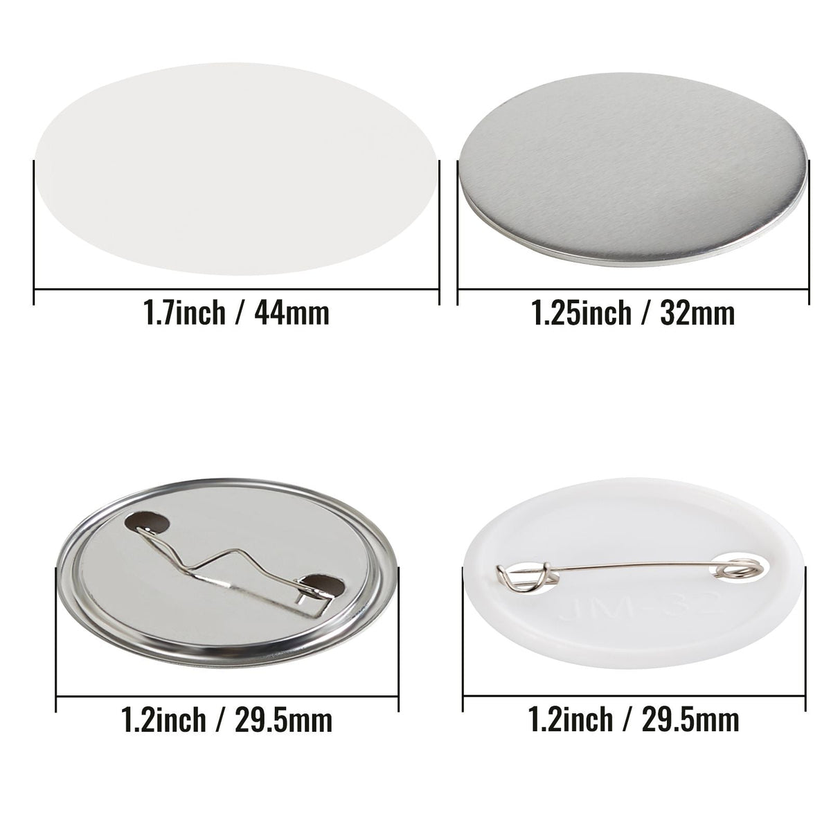 500 Sets 1.25 inch 32mm Pin Back Button Parts, DIY Round Button Badge Parts, Set Includes Metal Top, Plastic/Metal Button, Clear Film, and Blank Paper For Gifts Presents, Machine NOT Included