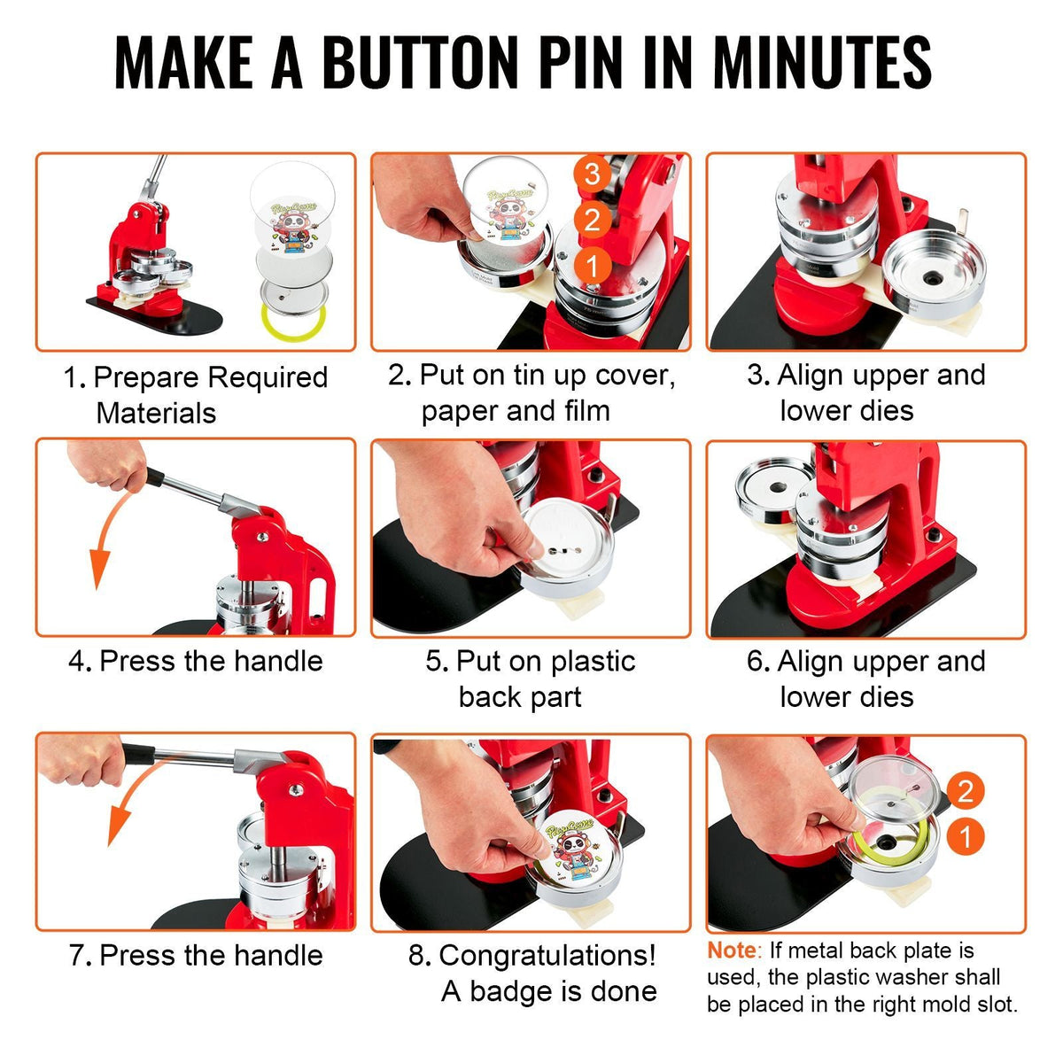 500 Sets 1.25 inch 32mm Pin Back Button Parts, DIY Round Button Badge Parts, Set Includes Metal Top, Plastic/Metal Button, Clear Film, and Blank Paper For Gifts Presents, Machine NOT Included