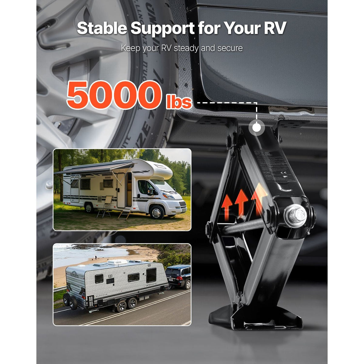 5000 lbs RV Scissor Jacks, 4-23.4 in RV Stabilizer Leveling Scissor Jacks, Set of 2, Heavy Duty Stabilizer Jack with Crank Handle, Socket and Bubble Levels, Not Easily Bent or Deformed