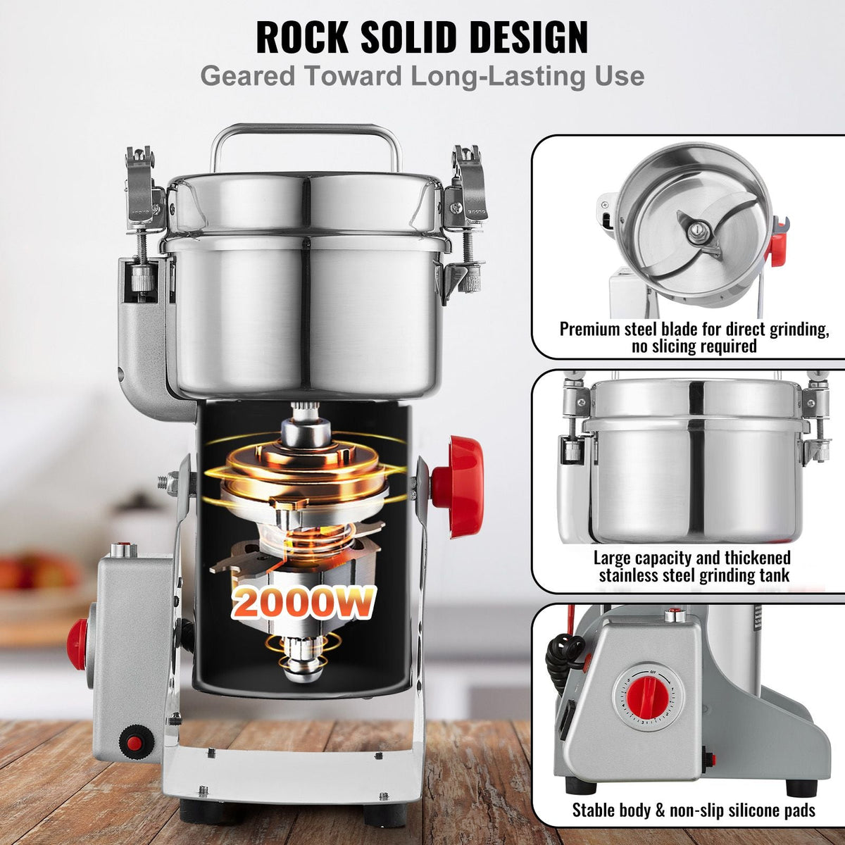 500g Electric Grain Mill Grinder, High Speed 2000W Commercial Spice Grinders, Stainless Steel Pulverizer Powder Machine, for Dry Grains Spices Cereals Coffee Corn Pepper, Swing Type