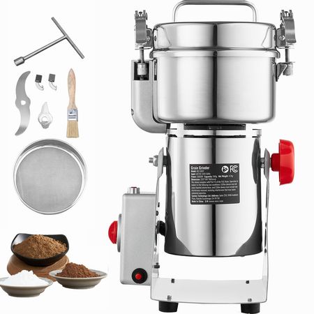 500g Electric Grain Mill Grinder, High Speed 2000W Commercial Spice Grinders, Stainless Steel Pulverizer Powder Machine, for Dry Grains Spices Cereals Coffee Corn Pepper, Swing Type