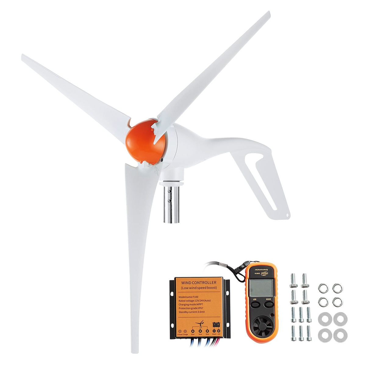 500W Wind Turbine Generator with Anemometer, 12V Wind Turbine Kit, 3-Blade Wind Power Generator, MPPT Controller & Adjustable Windward Direction, Suitable for Home, Farm, RVs, Boats