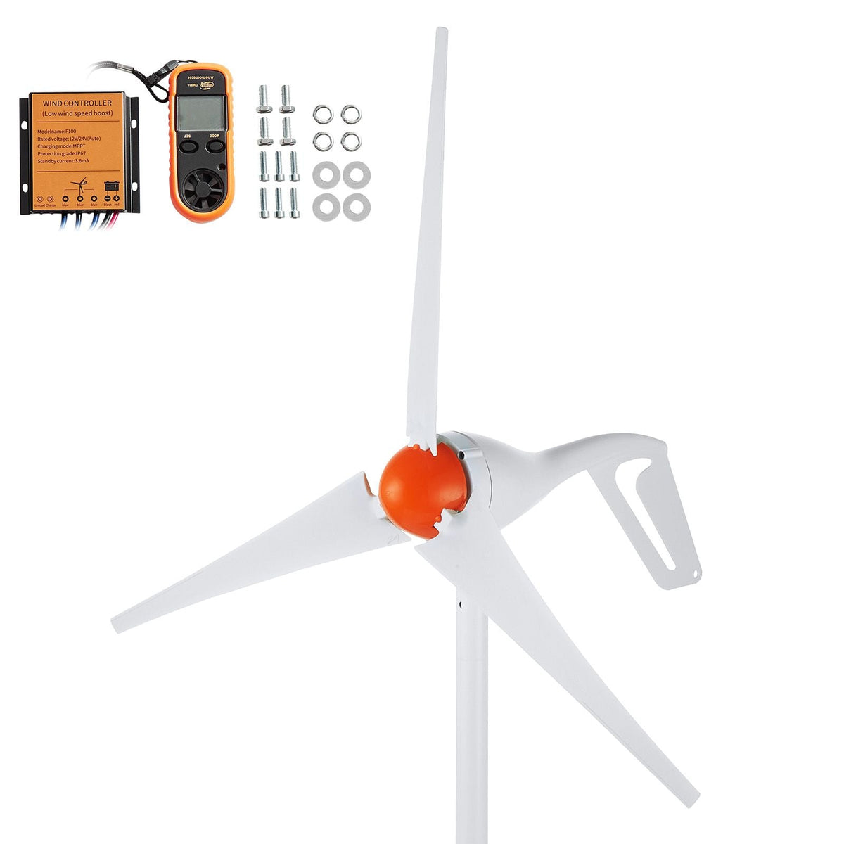 500W Wind Turbine Generator with Anemometer, 12V Wind Turbine Kit, 3-Blade Wind Power Generator, MPPT Controller & Adjustable Windward Direction, Suitable for Home, Farm, RVs, Boats